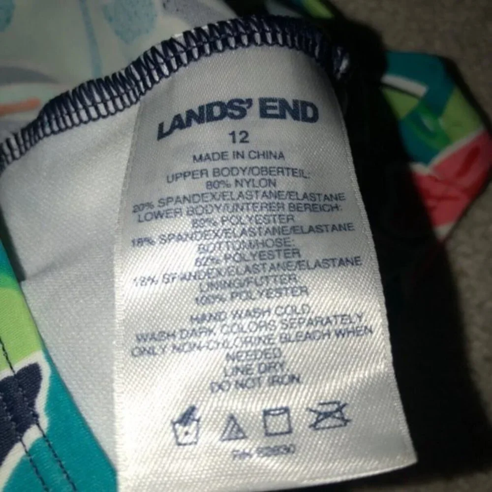 Lands‎ End Girls Size 12 Tankini Top Floral Print Navy Blue Green Red